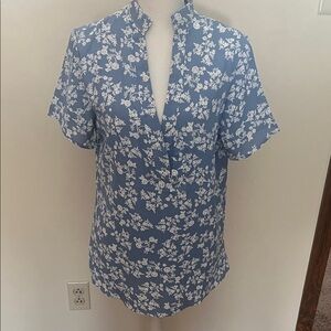 MISSLOOK Blue Floral Button Down Shirt
